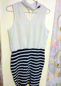 White Short Dress Black Stipes For Girl