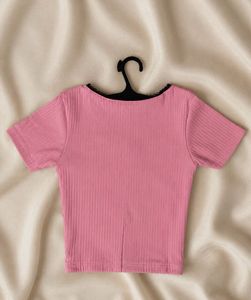NEW Pink Ribbed Crop Top with Flower Detail