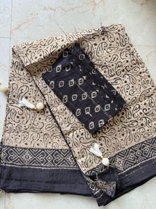 Unused Beige &amp; Black Saree