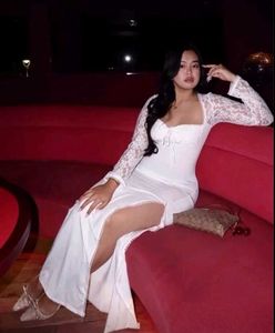 Elegant White Lace Sleeve Maxi Dress