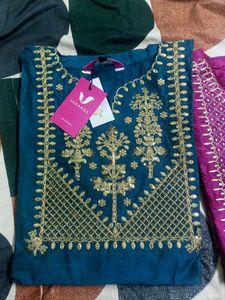 Embroidered Kurta Set (Teal &amp; Magenta)
