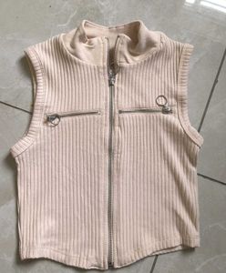 Ribbed Zip-Up Sleeveless Top