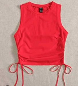 Red Ruched Drawstring Crop Top