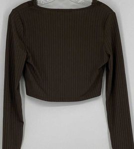 Brown Ribbed Lace Trim Crop Top💅