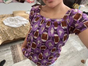 Etam French Vintage Purple Printed Square Neck Puf