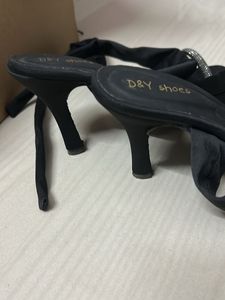 Elegant Black Tie-Up Heels with Rhinestone Straps