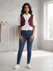 Chic Maroon & White Ruffled Tunic Top