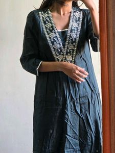 Elegant Dark Kurta with Intricate Neckline