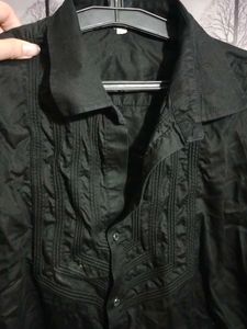 Men's Black Pleated Dress Shirt