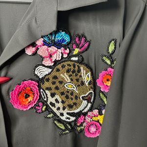 Chic Black Tunic with Leopard Embroidery