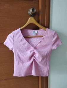 Pink Ribbed Twist Front Crop Top 💗