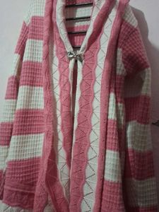 Pink &amp; White Striped Cardigan