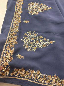 grey kashmiri work saree