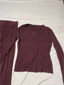 Cozy Burgundy Long Sleeve Top &amp; Pants Set