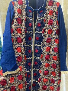 Embroidered Blue Kurti with cotton astar