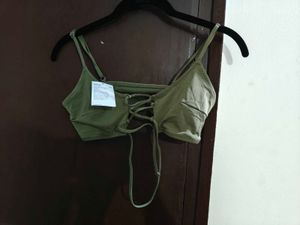 Olive Green Lace-Up crop top