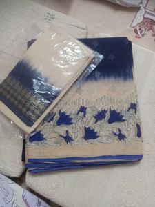 Beautiful Blue &amp; Beige Floral Saree