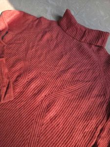 Coral Ribbed Mock Neck Bell Sleeve Sweater