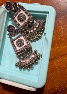Antique Silver Oxidised Statement Earrings