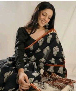 Elegant Black Saree with White Motifs