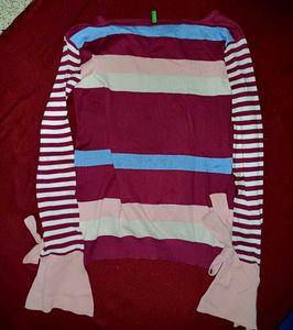 Striped Knit Sweater with Bow Detail