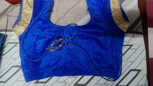 Royal Blue &amp; Gold Embellished Fabric with blouse