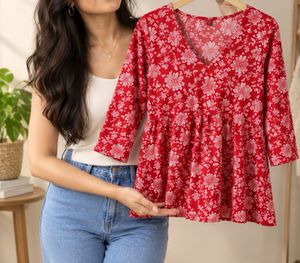 Red Floral Print Top