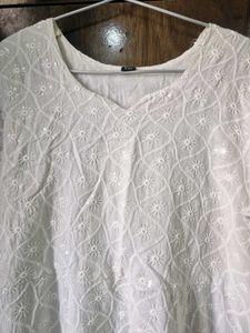 Elegant White Chikankari Kurta with dupatta