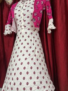 Chic Polka Dot Ethnic Gown with Bolero