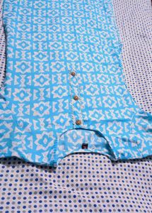 Blue Cotton Kurta Set with Dupatta