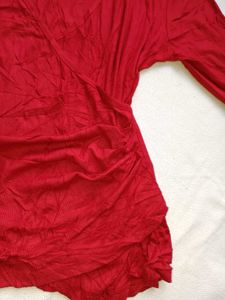 Chic Red Draped Wrap Top
