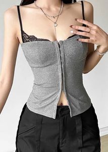 Grey Lace Trim Crop Tank Top with short skirt