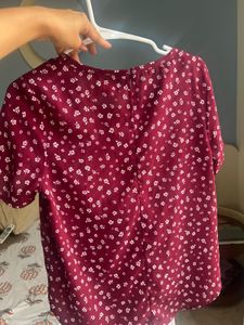 Maroon Floral Print Top