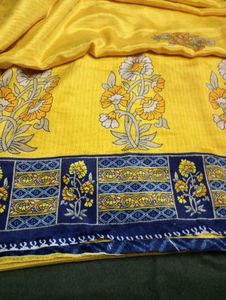 Used Yellow &amp; Blue Floral Saree
