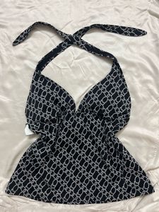 Monokini Bikini Top Black White Print