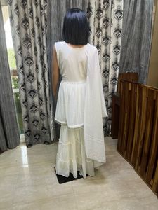 Beautiful white pearl sharara suit set