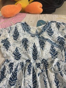 Blue Leaf Print Wrap Kurta