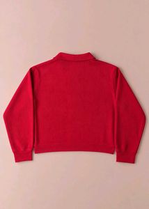 RED COLLARED ZIP-UP JACKET