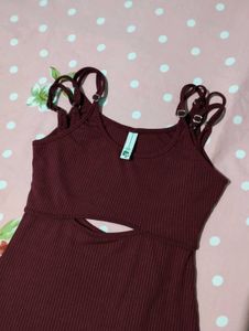 Ribbed Burgundy Mini Dress with Cutout