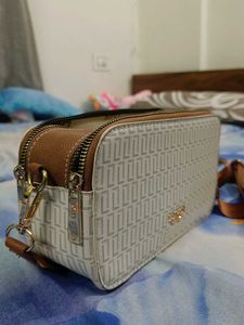 Stylish White &amp; Brown Sling Bag