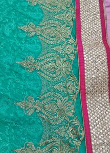 Stunning Teal Embroidered Sari Border