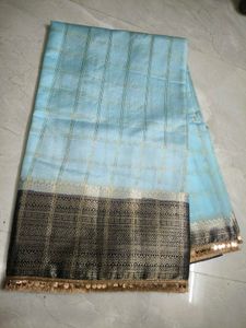 Elegant Blue Checked Saree