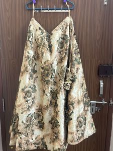 Floral Printed Lehenga &amp; Blouse Set in Champagne B