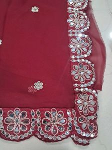 Maroon Saree with Mirror Work Border