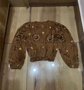 Embroidered Brown y2k top