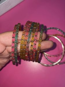 Colorful Rose Pattern Beaded Bangles Set