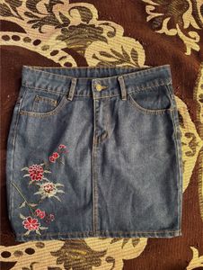 Embroidered Denim Mini Skirt