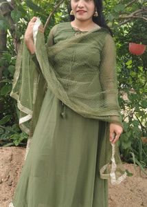 Elegant Olive Green Anarkali Gown
