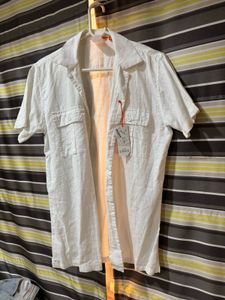 Men's White Short Sleeve Button-Up Shirt