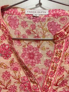 Pink Floral blockPrint Farida Gupta Kurta
